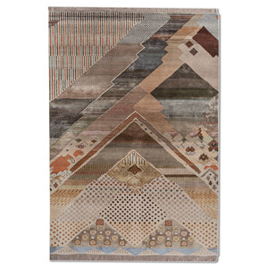 Tapis Manchaha en laine et soie de bambou noué à la main, ivoire, 10 mm d'épaisseur, motif géométrique abstrait, pour la maison, le couloir, modèle rectangulaire - Les-2636 - Product Image 1