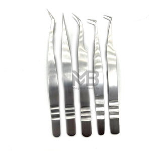 Juego especial de 5 pinzas para extensión de pestañas con acabado opaco, agarre perfecto de acero inoxidable japonés con nombre de marca personalizado - Product Image 5