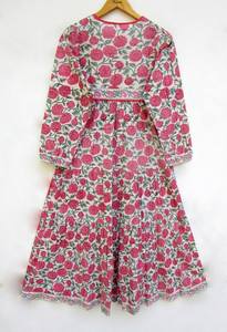 Handmade Luxurious Cotton Floral Maxi <b>Dress</b> for Women Long Summer Casual Vintage Bohemian Style Natural Waistline Button - Product Image 2