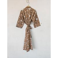 Gaun Tidur Kimono Maxi Unisex Bermotif Bunga India, Bahan Katun 100%, Kerah V, Tali Serut, Cocok untuk Rumah dan Hotel