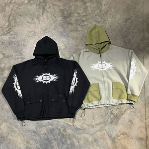 ชุดวอร์มมีฮู้ดแบบรูดซิปสำหรับผู้ชายชุดล้างแบบเต็มตัวทำจากผ้าคอตตอนหนาเสื้อแขนบานผ้าปักลายสำหรับใส่เล่นกีฬาฤดูหนาว - Product Image 4