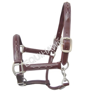 Licol de cheval de style selle anglaise personnalisé cuir confortable rembourré avec accessoire de collier de tête de quincaillerie en laiton réglable - Product Image 1