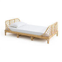 Lits Queen Size en rotin et osier pour appartement d'hôtel Lit classique traditionnel Meubles de maison Lit d'hôtel à cadre en bois de 1.5m et 1.8m