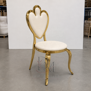 Chaise de réception de mariage en acier inoxydable doré Clover Heart Back avec coussin blanc pour salles de banquet – Vente en gros de sièges - Product Image 1