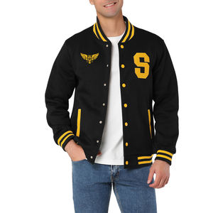 Chaqueta Universitaria Premium Negra y Amarilla para Hombre, Chaqueta de Béisbol con Letras Bordadas Personalizadas y Cierre de Botones a Presión - Product Image 3