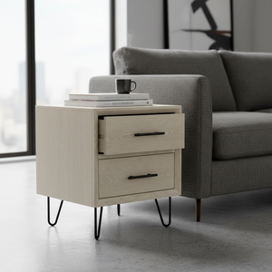 Mesa de centro moderna con patas de color arena blanca, madera de caucho duradera, chapa de roble MDF - Product Image 3