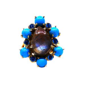 925 Sterling Silver Classic Style Ring Gold Plated with Kyanite Turquoise Labradorite <b>Stones</b> - Product Image 4