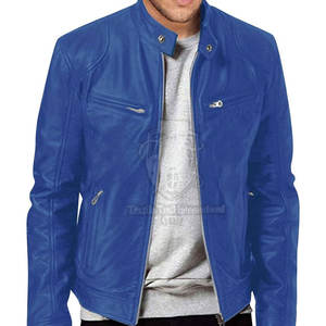 Veste en cuir pour homme de haute qualité avec logo personnalisé en gros, col montant, logo sur le devant, imperméable, pour usage extérieur, veste d'hiver - Product Image 3