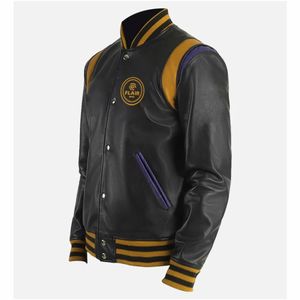 Blouson Varsity en cuir noir pour homme - Product Image 6