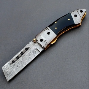 Cuchillo de Bolsillo Jexmoo OEM Personalizado, Hecho a Mano, Multifuncional, de Acero de Damasco, con Espiga Recta, de 7 Pulgadas, con Funda de Cuero, Regalo de Aniversario - Product Image 3