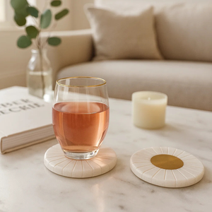 ชุดจานรองแก้วหินอ่อนสีขาวหรูหราทันสมัย คุณภาพสูง ดีไซน์หินทำมือ ผิวมันวาว ตกแต่งด้วยทองเหลืองอย่างสวยงาม ปรับแต่งได้ - Product Image 4