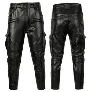 הגעה חדשה Mens שחור עור מכנסיים אופנוע אופנוע ג 'ינס Biker עור פרה רך מכנסיים