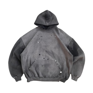 เสื้อฮู้ดสำหรับผู้ชายผ้าเฟรนช์เทอร์รี่100% แบบมีฮู้ดสีดำซีดไปด้วยกรดสามารถซักได้ - Product Image 1