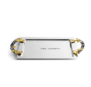 Bandeja de servicio de comida pulida brillante martillada Vintage con asas de latón de Metal de Color dorado para el hogar, vajilla, bandeja de artículos para servidor de alimentos - Product Image 3