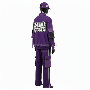 <b>Women</b> Oversized Cargo <b>Tracksuit</b> GSM Cotton Polyester Fleece <b>Purple</b> with Black Panels Custom Puff Logo Logo <b>Tracksuits</b> Plus size - Product Image 5