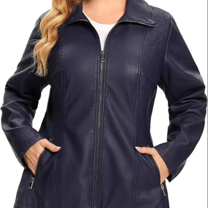 Chaqueta Casual de Mujer, de Cuero Genuino, Acolchada, Impermeable, Transpirable, Estampada, con Cierre, Chaqueta de Gamuza, Botones Elásticos, 100% Poliéster - Product Image 5
