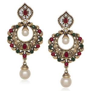 The99Jewel <b>Red</b> Stone <b>Drop</b> Dangler Pearl <b>Earrings</b> 1305508-Elegant and Stylish Dangling Jewelry - Product Image 1