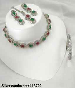 Indian Traditional Kundan Silver Plated Jewellery Set and Copper Necklace Set for Women & Girl Indian <b>Accessories</b> Jewlery Women - Product Image 3