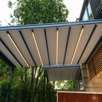 Pergola motorisée rétractable et pliable en aluminium, auvent imperméable avec éclairage LED pour patio, jardin, balcon, terrasse, villa, cour
