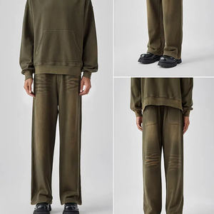 Pantalon de survêtement personnalisé vintage épais pour hommes coton lavé de haute qualité design de barbe de chat taille moyenne décontracté droit plus épais - Product Image 1