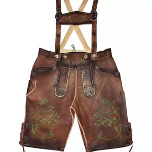 Pantalones cortos y pantalones Lederhosen de cuero bávaro de alta calidad para hombres y mujeres Ropa de festival de cintura media Marca dorada - Product Image 6