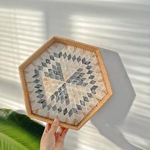 Juego de bandeja para servir MOP de ratán de alta calidad, bandejas de madreperla, Plato decorativo de concha de mosaico - Product Image 4
