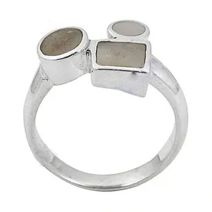 Bague géométrique en nacre et pierres précieuses, argent sterling 925, hypoallergénique, durable, élégante, style côtier, unisexe, pour usage quotidien - Product Image 3