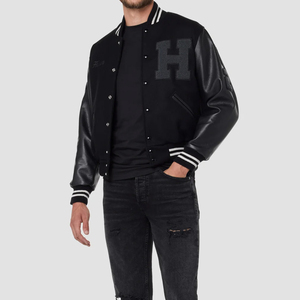 แจ็กเก็ตมันตัวแทนของผู้ชายเสื้อโค้ทเลตเทอร์แมนขนสัตว์ผสมร่างกายแขนหนังปักและสไตล์ทีมวิทยาลัย - Product Image 4