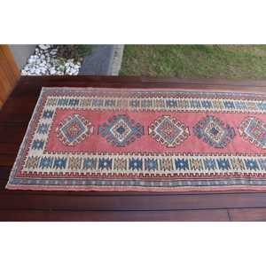 Turkish <b>Runner</b> Rug 3x9 ft (91x274 cm), Vintage <b>Red</b> Abstract Wool Rug - Product Image 5