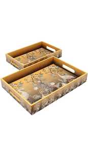 Plateau de service en bois élégant à bas prix avec design personnalisable et motif floral moderne pour la décoration de la maison de mariage et la fête - Product Image 6