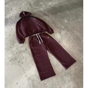 Ensemble survêtement streetwear à trois couches, effet délavé à l'acide, pantalon évasé et sweat-shirt, surdimensionné, imprimé, avec rivets, personnalisé - Product Image 3