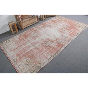 Turkish Vintage Large Rug 4.8x9 ft, <b>Red</b> White Camouflage <b>Wool</b> Rug - Product Image 2