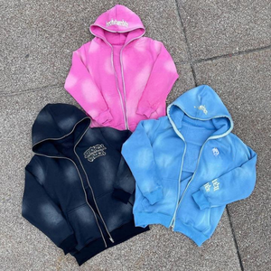 Chándales de lavado ácido con diseño de logotipo personalizado para hombre, sudadera con capucha y cremallera Sun Fade Street Wear, chándal de diseño completo de algodón - Product Image 1