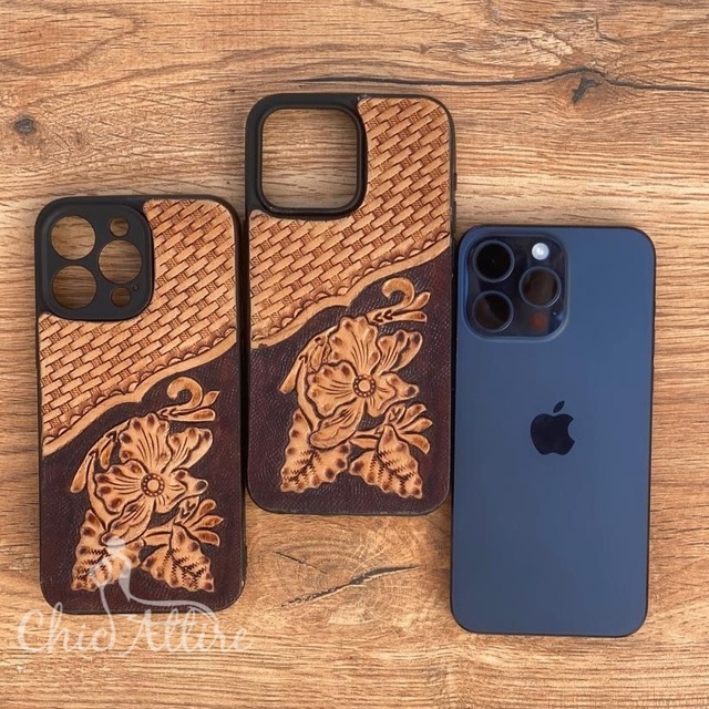 New Handmade Stylish Tooled Leather Phone Case Personalized Vintage Luxury High Quality Tooled Floral Case for IPhone 15 Pro Max