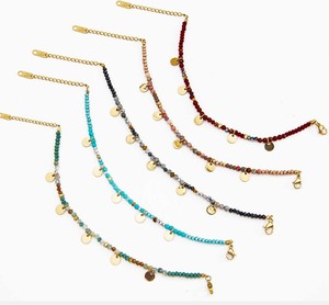 Jour de perles faites à la main français Bracelet en <span class=keywords><strong>pierre</strong></span> naturelle disque bijoux de mode acier inoxydable plaqué or 18K - Product Image 2
