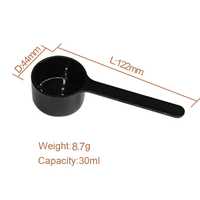 Cuillère doseuse noire en PP de 30 ml avec fond coulissant, cuillère à café réutilisable de qualité alimentaire pour poudre de protéines, thé au lait