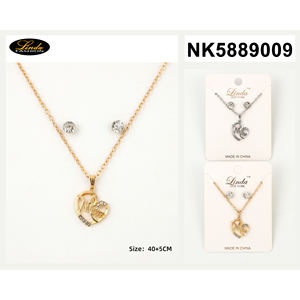 Conjunto de collar y aretes Linda Heart, chapado en oro, con cristales, joyería de moda para mujer - Product Image 1