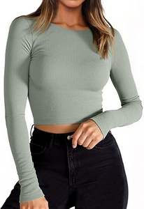 Sweat-shirt court à col rond de qualité supérieure, manches longues, crop top - Product Image 2