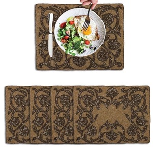 Handcrafted Beaded Rectangle Beige-Golden <b>Table</b> <b>Mat</b> for Weddings Christmas Decorations Family Gatherings Parties - Product Image 1