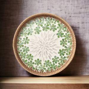 Luxury Handwoven Rattan Serving Tray with Mother of Pearl Shell Inlay - Product Image 4
