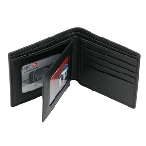 Portefeuille en cuir véritable noir pour homme avec fentes pour cartes RFID, fenêtre d'identification, 2 compartiments pour devises - Product Image 2