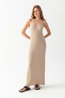 Vestido Elegante de Punto con Cuello en V para Mujer, Sin Mangas, Transpirable, de Punto Acanalado, de Alta Calidad, Servicios OEM Personalizables