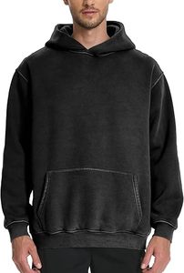 Sudaderas con Capucha Casuales de Invierno para Hombre, Lavado Ácido, Color Sólido, Bordadas, 100% Algodón, Felpa, Corte Regular, Alta Calidad - Product Image 2