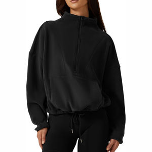 Venta al por mayor de sudaderas de mujer con media cremallera de algodón polar de secado rápido servicio de logotipo OEM disponible con opciones de tamaño y color - Product Image 6