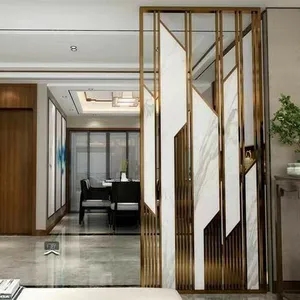 European style 304 10mm laser cutting washroon partition stainless steel 316 hairline gold indian room divider for outdoor