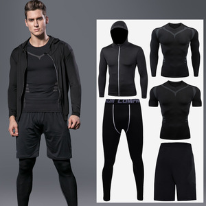 Pure Black Thermo Underwear Hombres Fitness Training Tight Compression Sportswear Trajes Conjuntos - Product Image 1