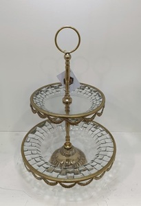 Support à gâteau rond en verre et en métal, finition dorée, présentoir haut de gamme pour desserts, fruits, biscuits et décoration de maison de luxe - Product Image 2