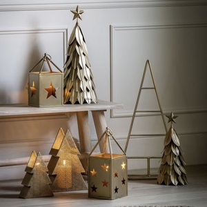 Mini Metal Square 2025 Christmas Decorations Cutwork <b>Stars</b> Hanging Lanterns Home Decorative <b>Candle</b> <b>Holders</b> Jars Tabletop Use - Product Image 1