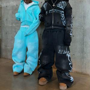 Conjunto Deportivo Personalizado de Alta Calidad, Chándal Holgado 100% Algodón, Sudadera con Capucha y Cremallera con Lavado Ácido y Pantalones Deportivos Holgados para Hombre - Product Image 1