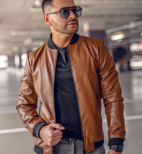 Veste de motard en cuir véritable pour homme, col montant unisexe, coupe-vent, logo personnalisé sur le devant, vente en gros - Product Image 4